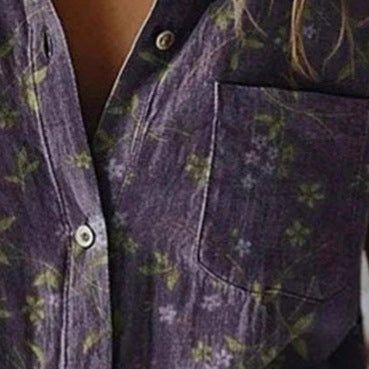 Plant-print Short-sleeve V-neck Shirt