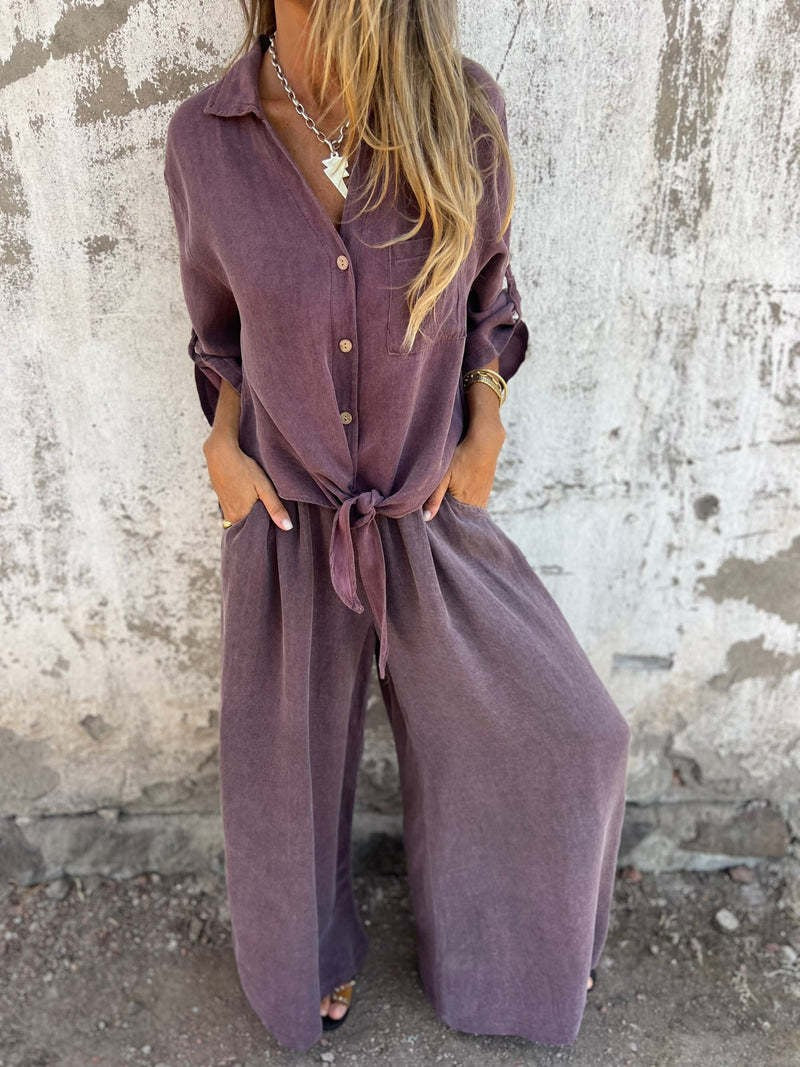 Women's Lapel Long Sleeve Cardigan Top Pants Suit