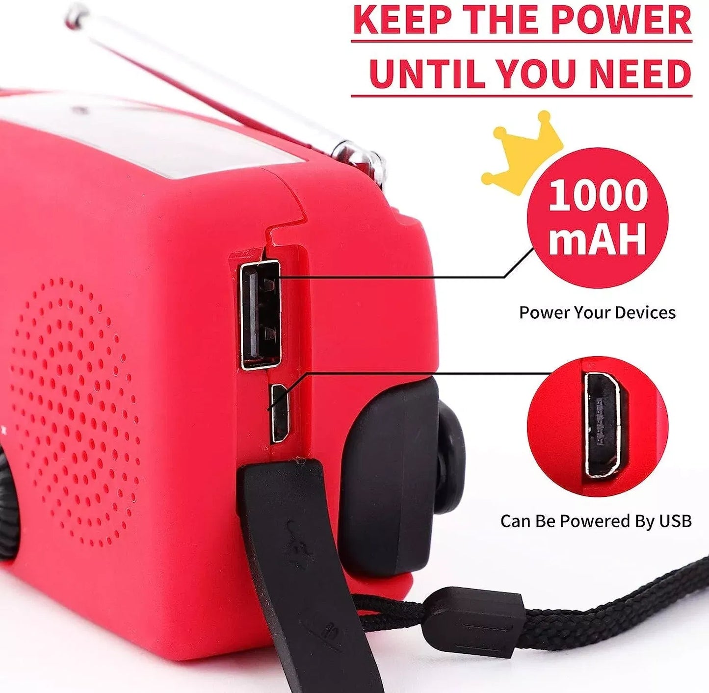 Emergency Radio Crank Solar Hand Weather Power Bank Charger Light