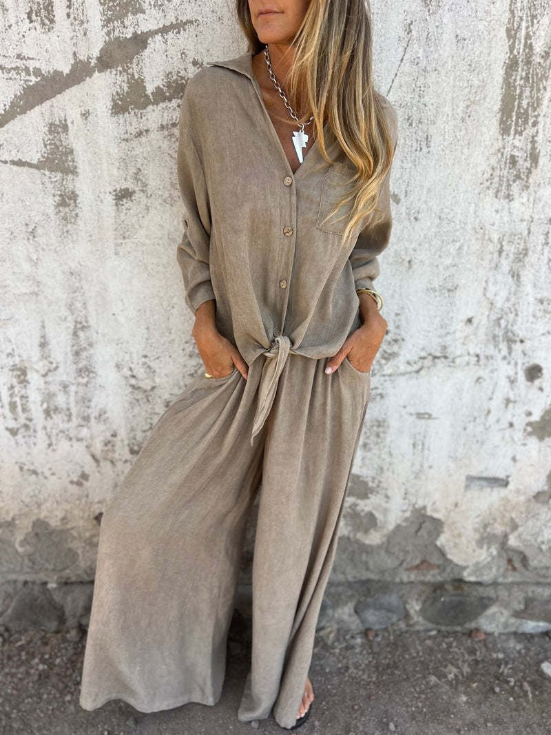 Women's Lapel Long Sleeve Cardigan Top Pants Suit