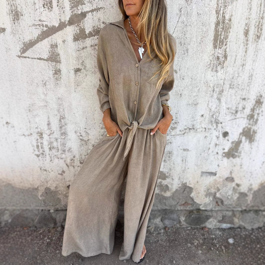 Women's Lapel Long Sleeve Cardigan Top Pants Suit