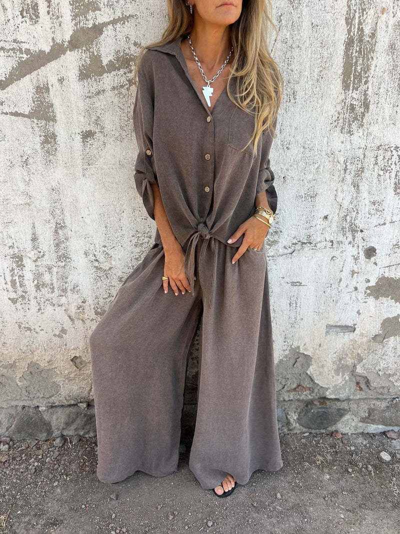 Women's Lapel Long Sleeve Cardigan Top Pants Suit