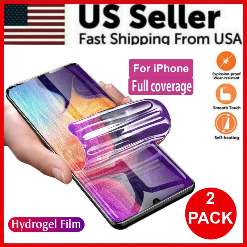 2PCS Hydrogel Screen Protector For  15 14 13 12 11 Pro Max SE X XS XR 8 7