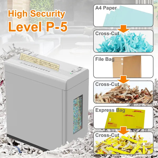 Paper Shredder, 5-Sheet Micro Cut With 2.65 Gallons Bin, P-5 High Security Level, 5 Munites Non-Stop Working Time, Compact Design Pull Out Basket With Jam Proof System For Home Office