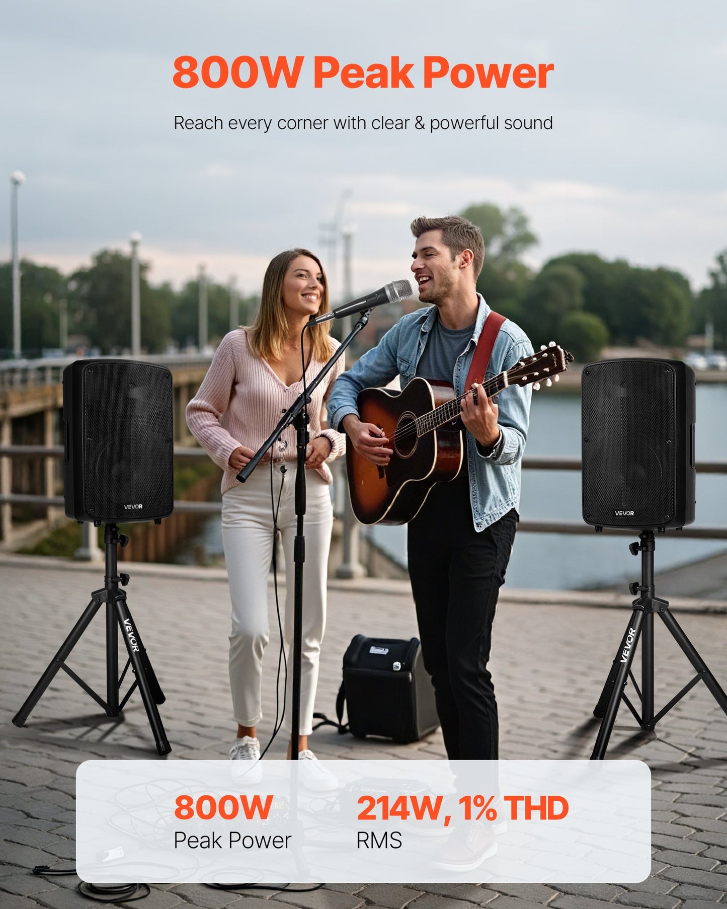 2 X 10 In Speakers PA System 800W Mixer Wireless Bluetooth Mic For DJ Party