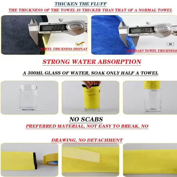 Super Microfiber Car Cleaning Towel - Reusable Car Detail Cloth For Seamless Glass/Upholstery/Furniture Tables/Chairs/Flooring, Fast-absorbing, Lint-Free Household And Vehicle Care Fabrics