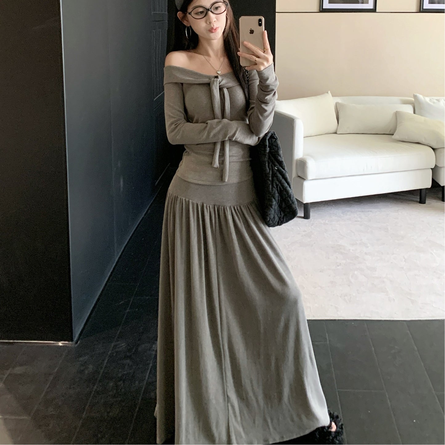 Longleeve Offshoulder Top Skirt