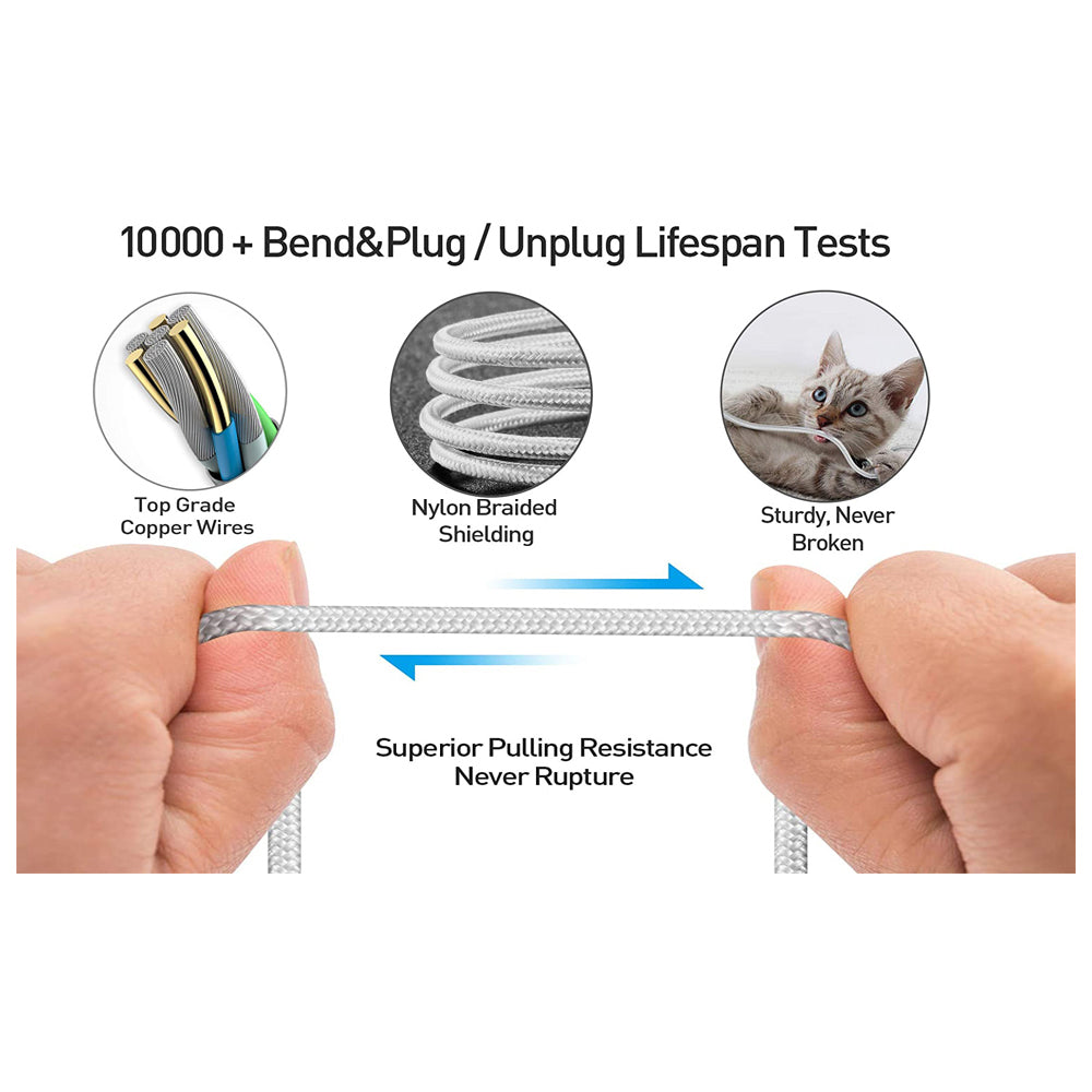 150cm 180cm USB Charging Cable A Pple MFi Certified, Nylon Braided Jacket,silver Premium Series
