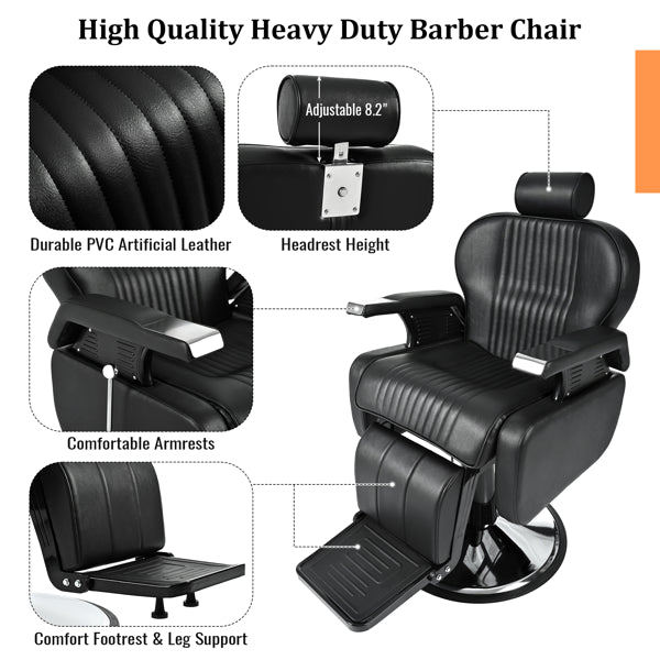 Heavy Duty Reclining Barber Chair,All Purpose Hydraulic Recline Barber Chair Salon Beauty Styling Chair360° Swivel&Height Adjustable,for Barber Shop & Beauty Salon,Spa Tattoo Styling Equipment,Black