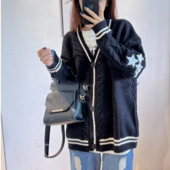 Knitted Cardigan Sweater Is Casual And Loose