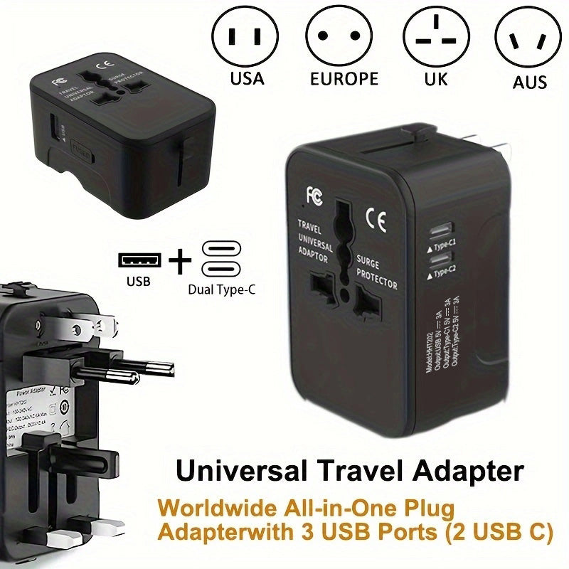 Travel Adapter Worldwide All In One International Power Adapter Universal Adapter Plug With 2.1A Dual USB Charging Ports For Asia Europe UK AUS And USA