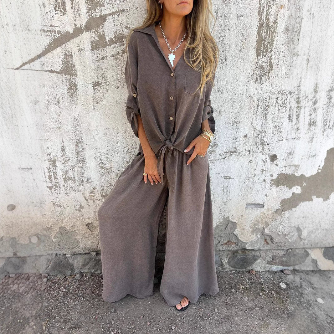 Women's Lapel Long Sleeve Cardigan Top Pants Suit