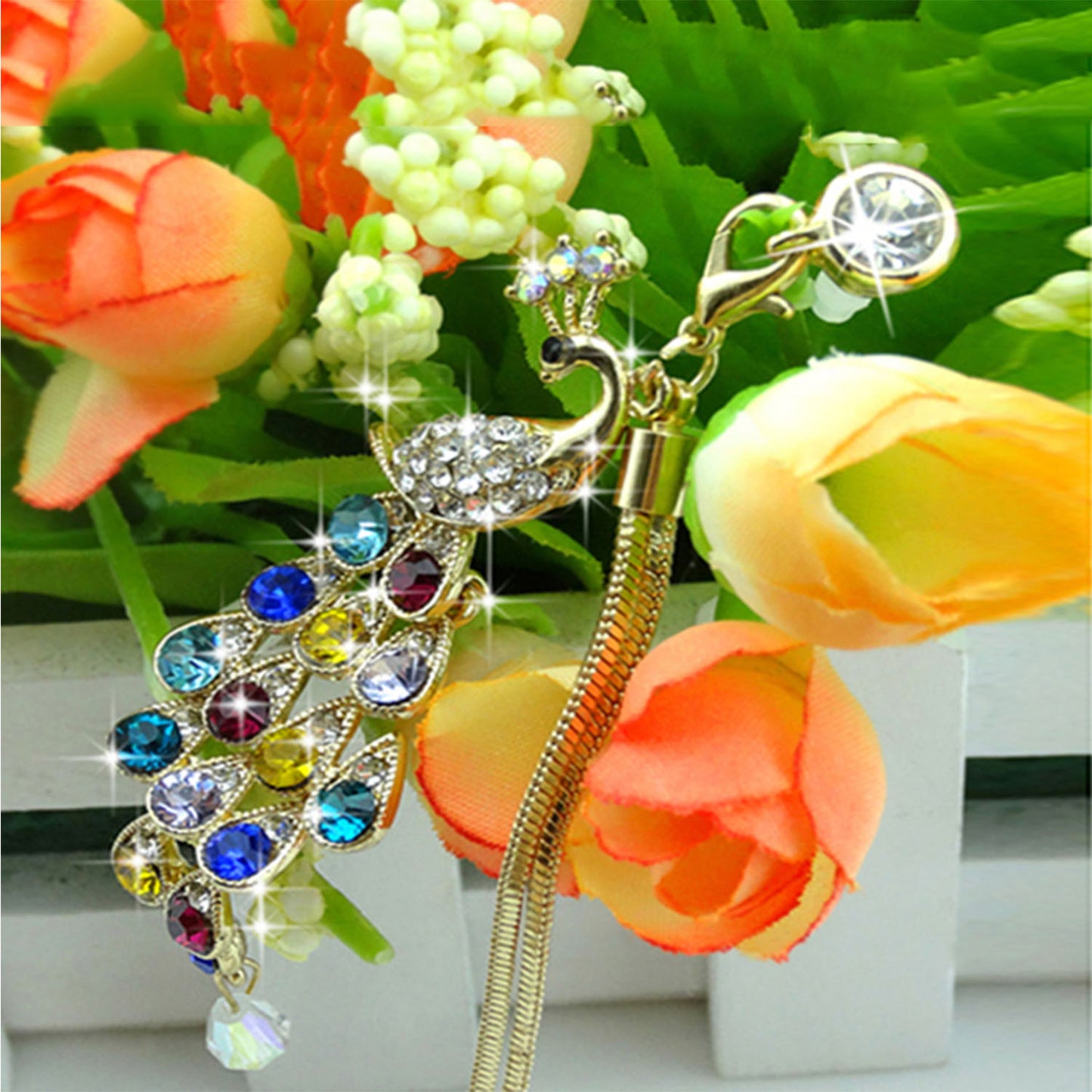 Colorful Crystal Diamond Peacock Dust Cap Pendant For Cell Phone 3.5mm Jack