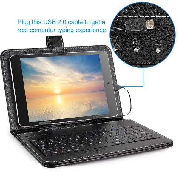 7.9in Protective Keyboard Case W/ Keyboard PU Leather Back Stand Tablet Cover Via USB 2.0 Cable